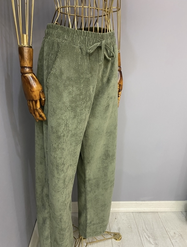 Basic kadife pantolon haki 