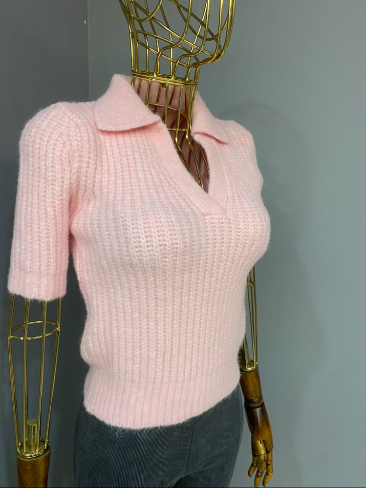 Polo yaka kısa kol triko pembe 
