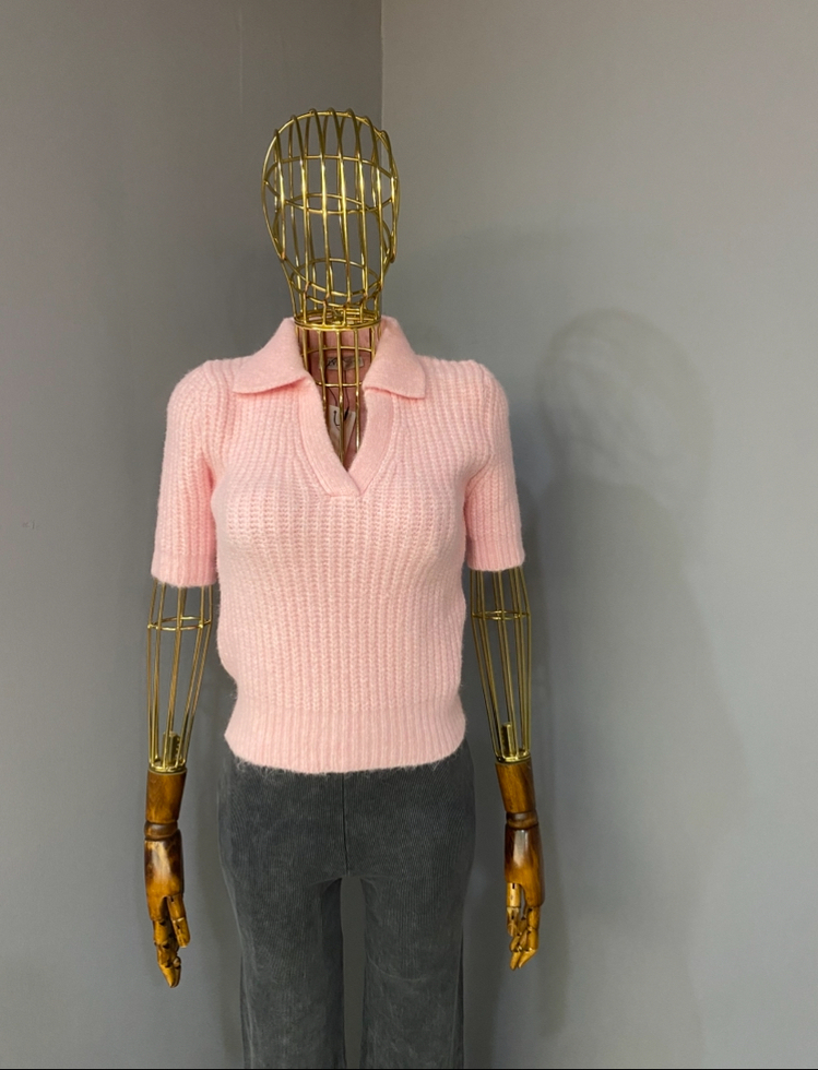 Polo yaka kısa kol triko pembe 