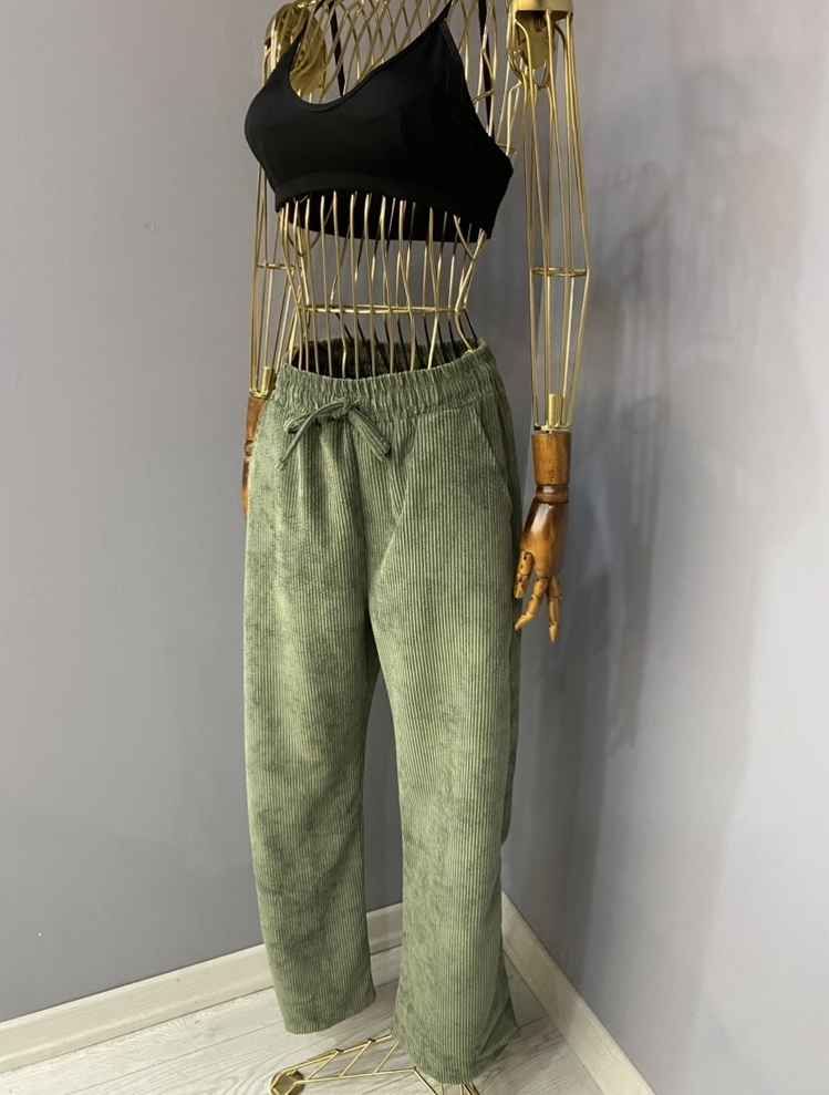 Basic kadife pantolon haki 