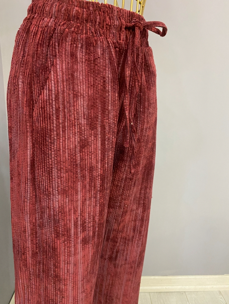 Fitilli kadife pantolon bordo