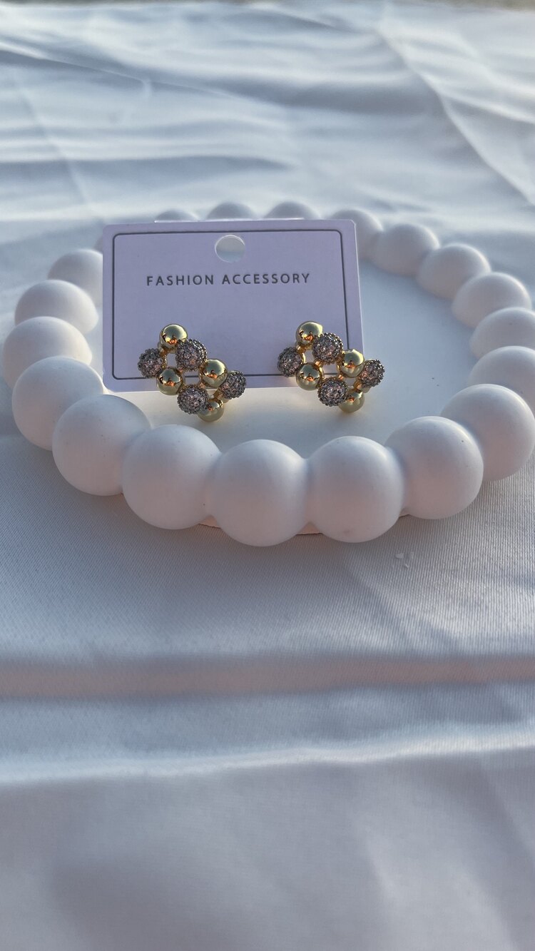 Silver gold taşlı küpe