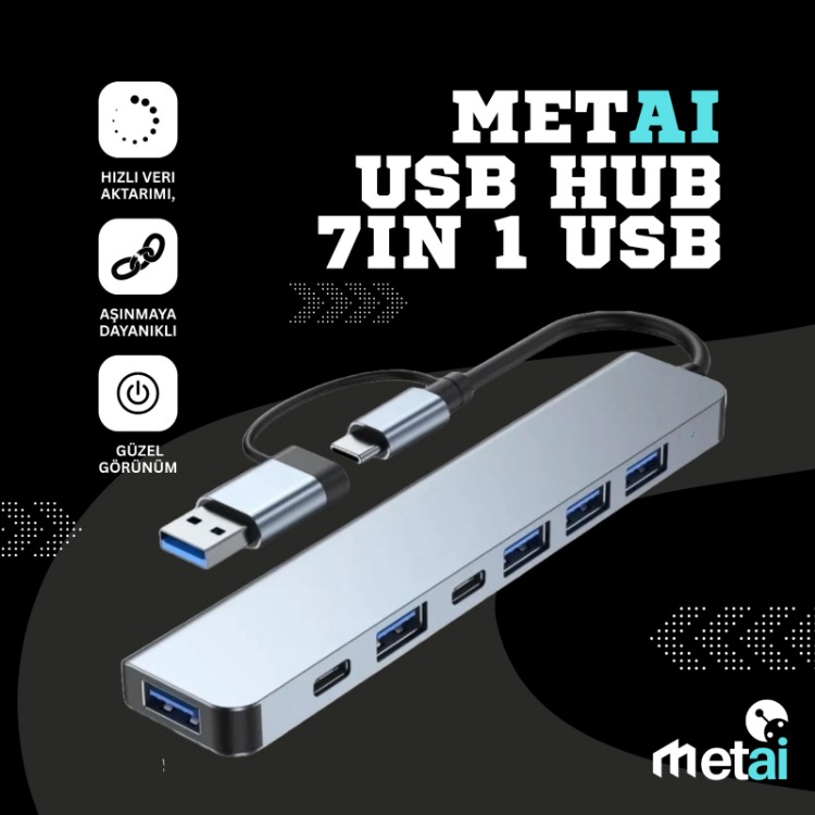 Metai Type-C Adaptör 7in1 USB 3.0 & 2.0 Hub Type-C Çoklayıcı Dönüştürücü Hızlı Şarj