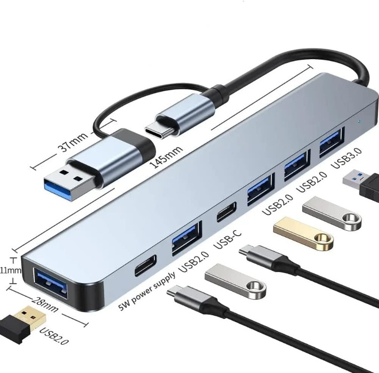 Metai Type-C Adaptör 7in1 USB 3.0 & 2.0 Hub Type-C Çoklayıcı Dönüştürücü Hızlı Şarj