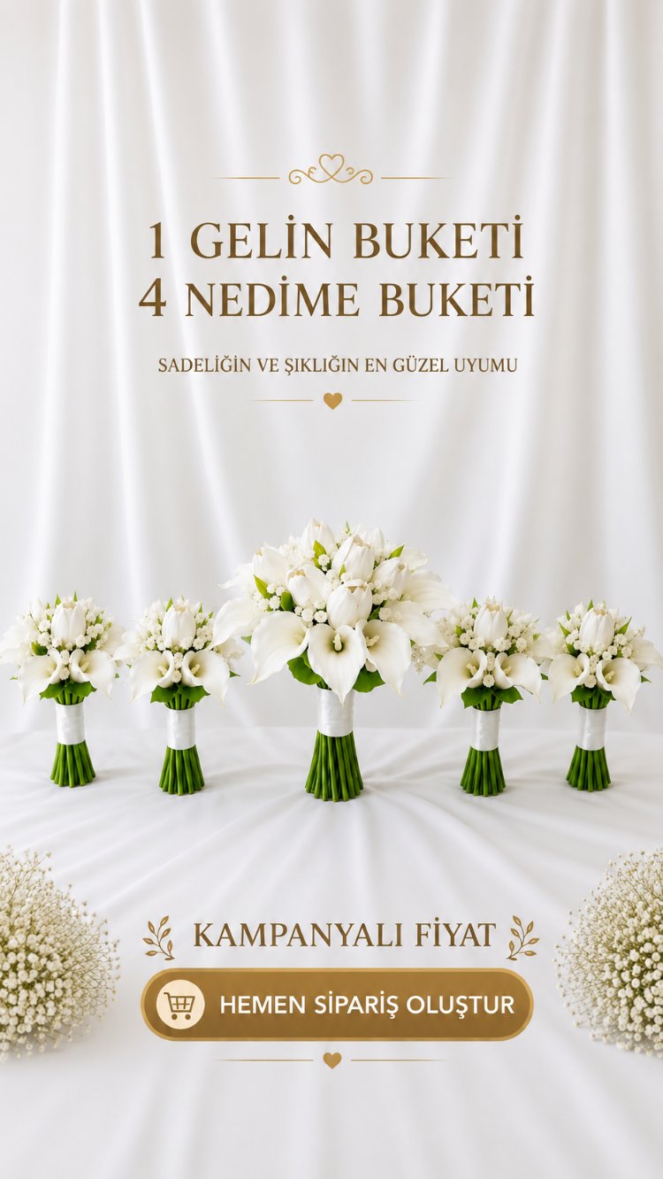 Gelin Buketi Seti 1 Gelin 4 Nedime Çiçeği
