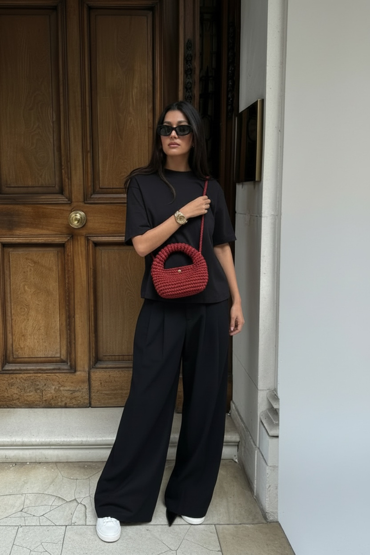 Kırmızı Hasır Midi Bag 