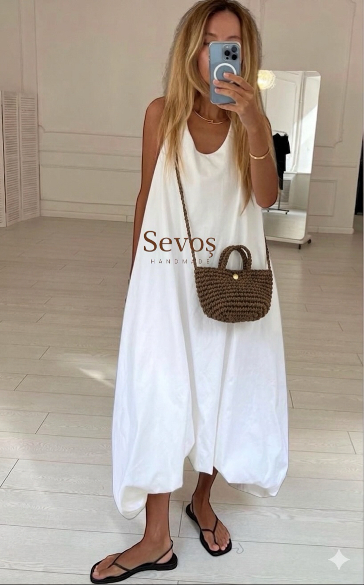 Çapraz askılı hasır mini çanta