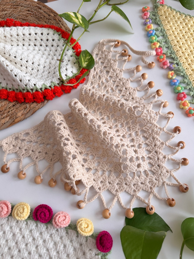Taş rengi bandana ahşap boncuk