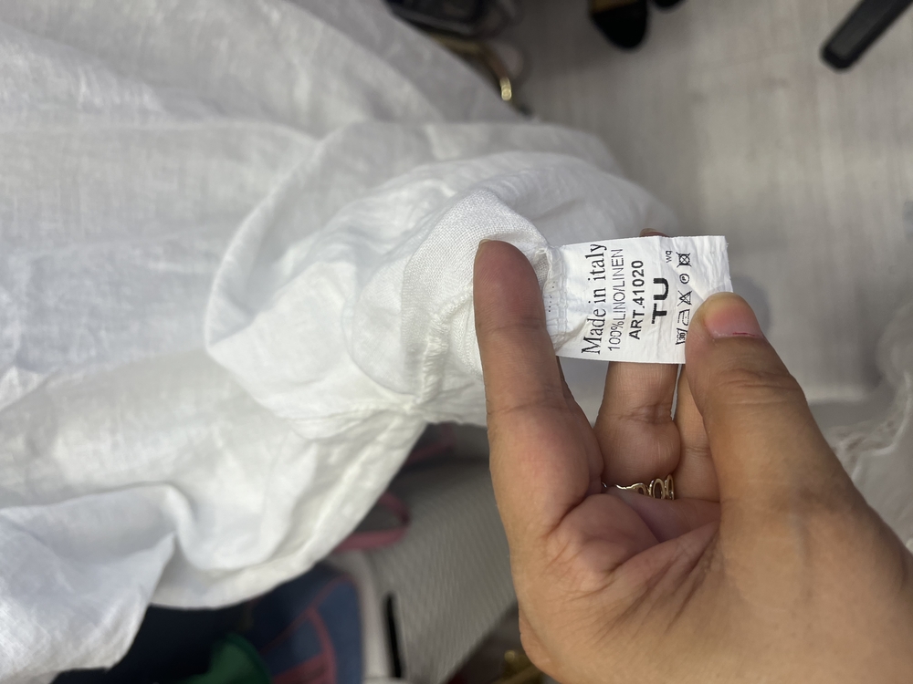 İthal pul çiçek işlemeli keten elbise