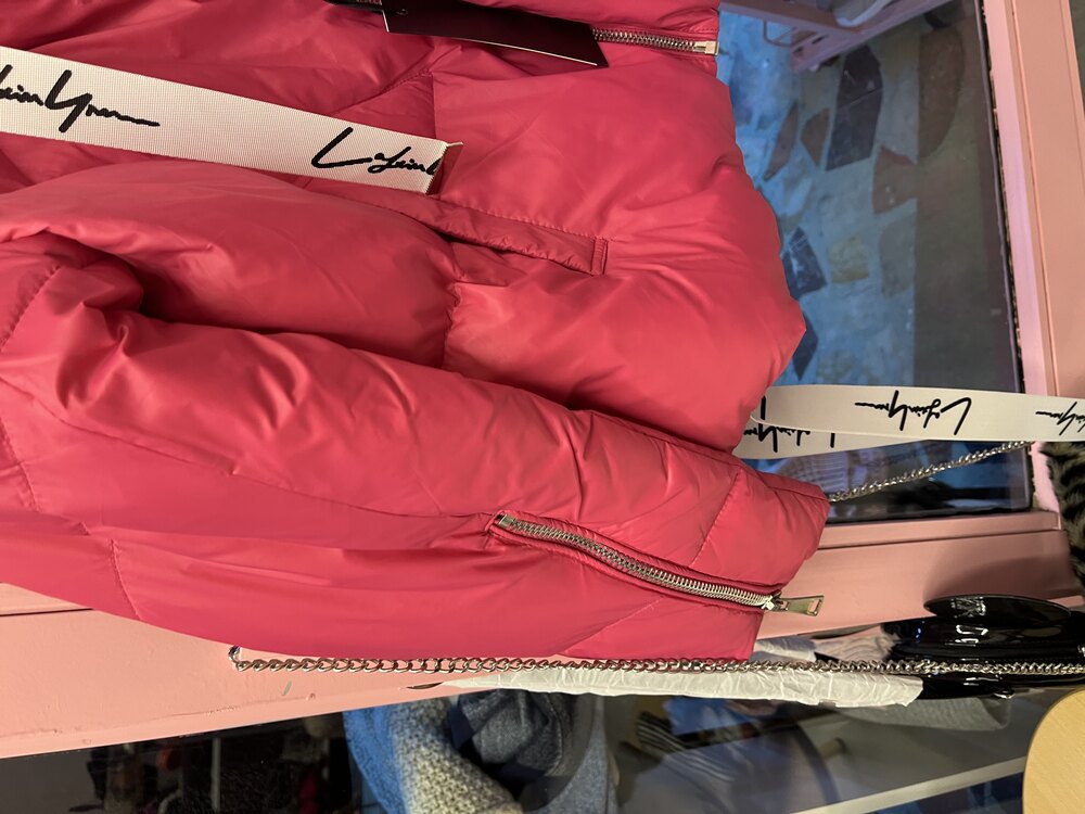 İthal pembe kurdele detaylı şişme mont