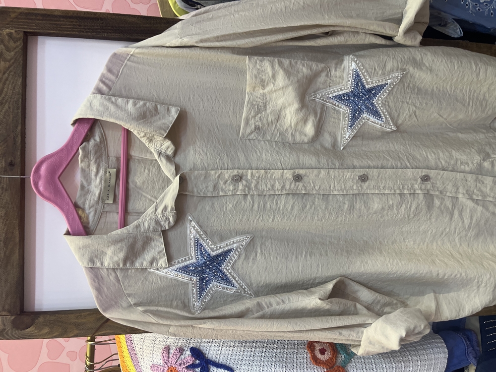 İthal yıldız aplikeli gömlek