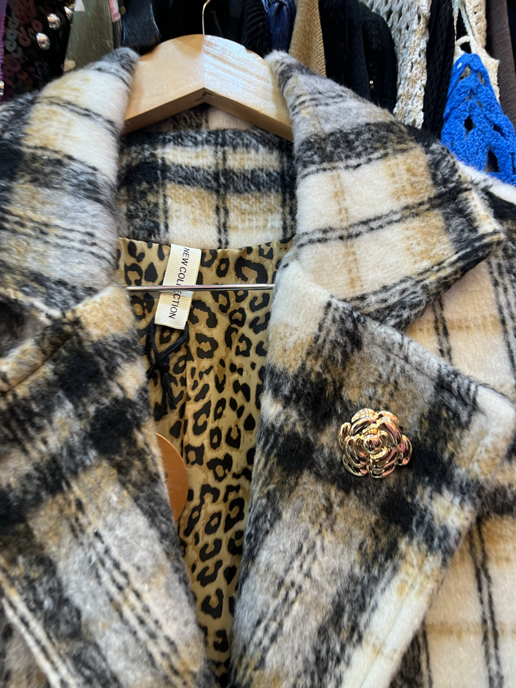 İthal yün leopar astarlı ceket
