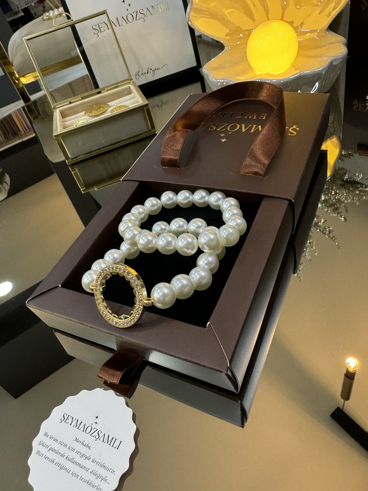 KLASİK  MODEL YARIM ALTIN ÇERÇEVE İKİLİ SET İNCİ BİLEKLİK 