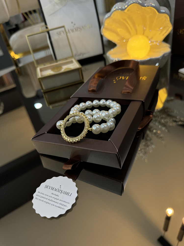 GÜNEŞ MODEL TAM ALTIN ÇERÇEVE İKİLİ SET İNCİ BİLEKLİK 