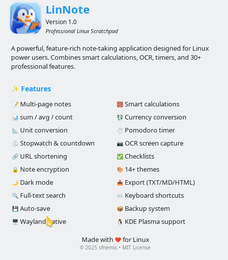 LinNote Software Support