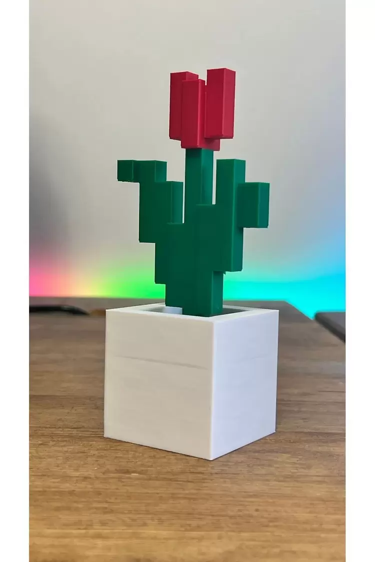 Minecraft Kırmızı Yeşil Çiçek Saksı Hediyelik Figürü