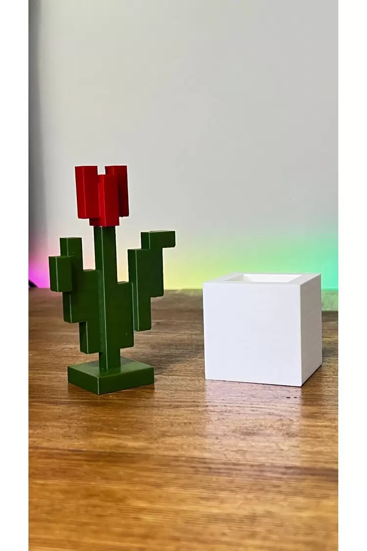Minecraft Kırmızı Çiçek Saksı Figürü