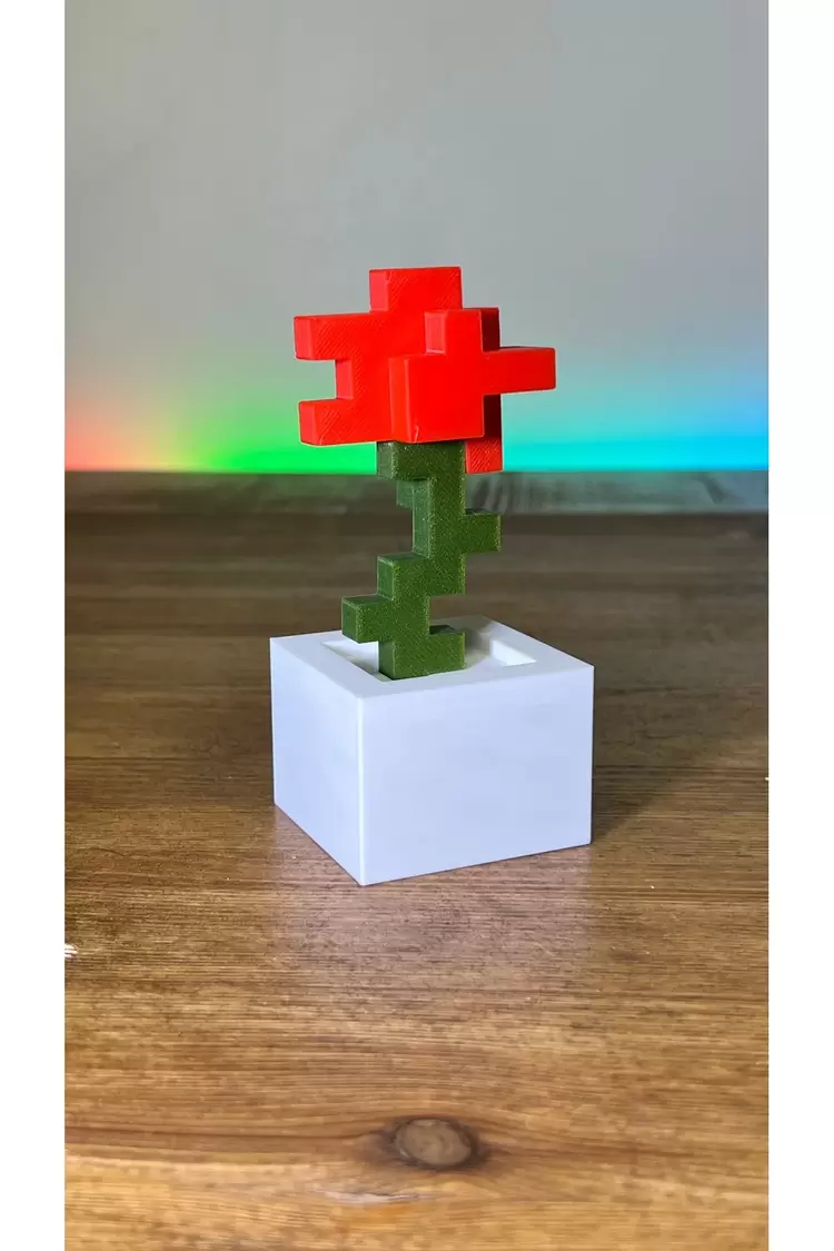 Minecraft Kırmızı Yeşil Çiçek Saksı (2. Nesil) Hediyelik Figürü