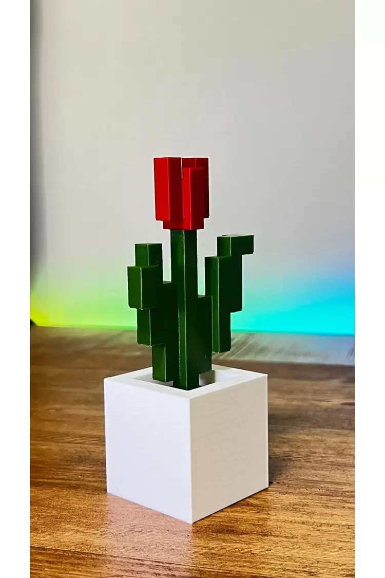 Minecraft Kırmızı Çiçek Saksı Figürü