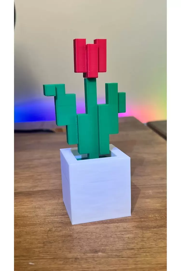 Minecraft Kırmızı Yeşil Çiçek Saksı Hediyelik Figürü