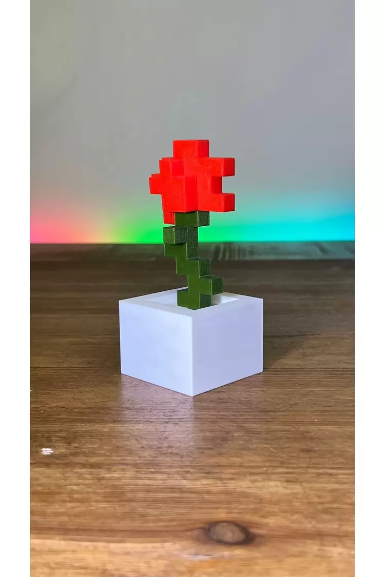 Minecraft Kırmızı Yeşil Çiçek Saksı (2. Nesil) Hediyelik Figürü