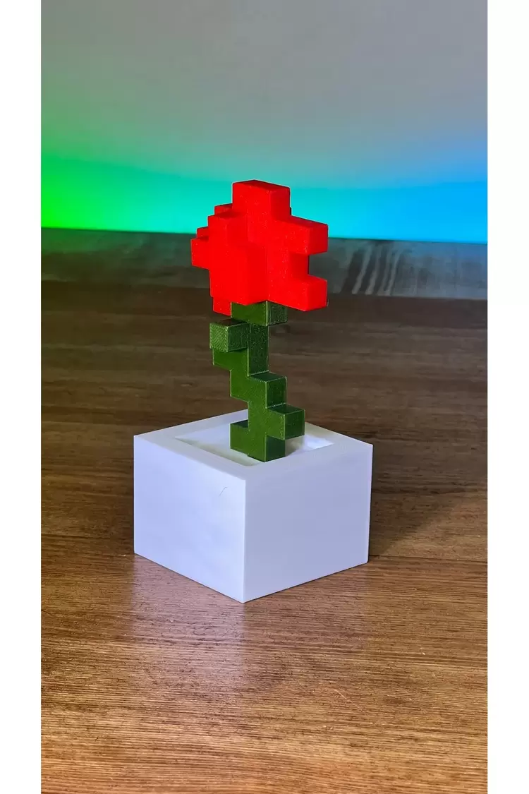 Minecraft Kırmızı Yeşil Çiçek Saksı (2. Nesil) Hediyelik Figürü