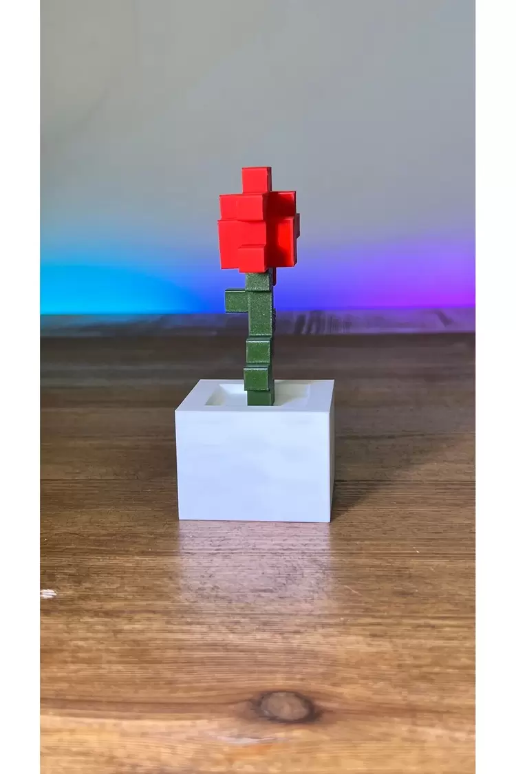 Minecraft Kırmızı Yeşil Çiçek Saksı (2. Nesil) Hediyelik Figürü
