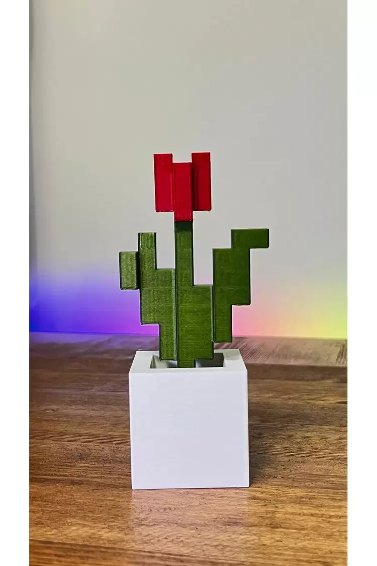 Minecraft Kırmızı Çiçek Saksı Figürü