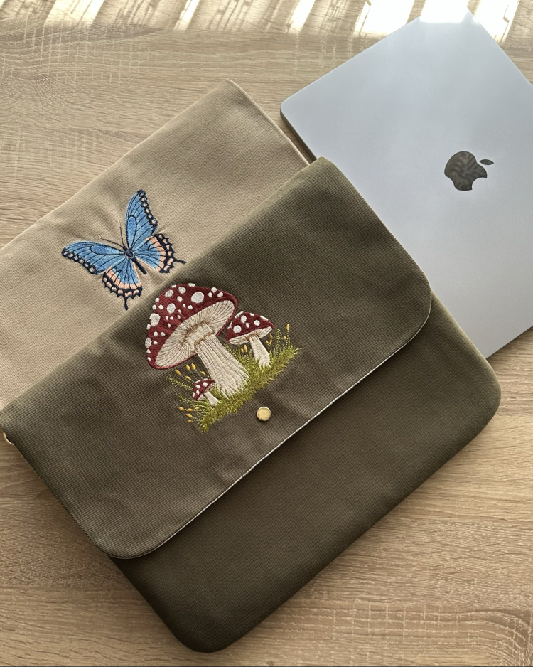 El Yapımı Nakışlı Laptop Çantası 13-14 inç Uyumlu | %100 Pamuk Gabardin Kumaş