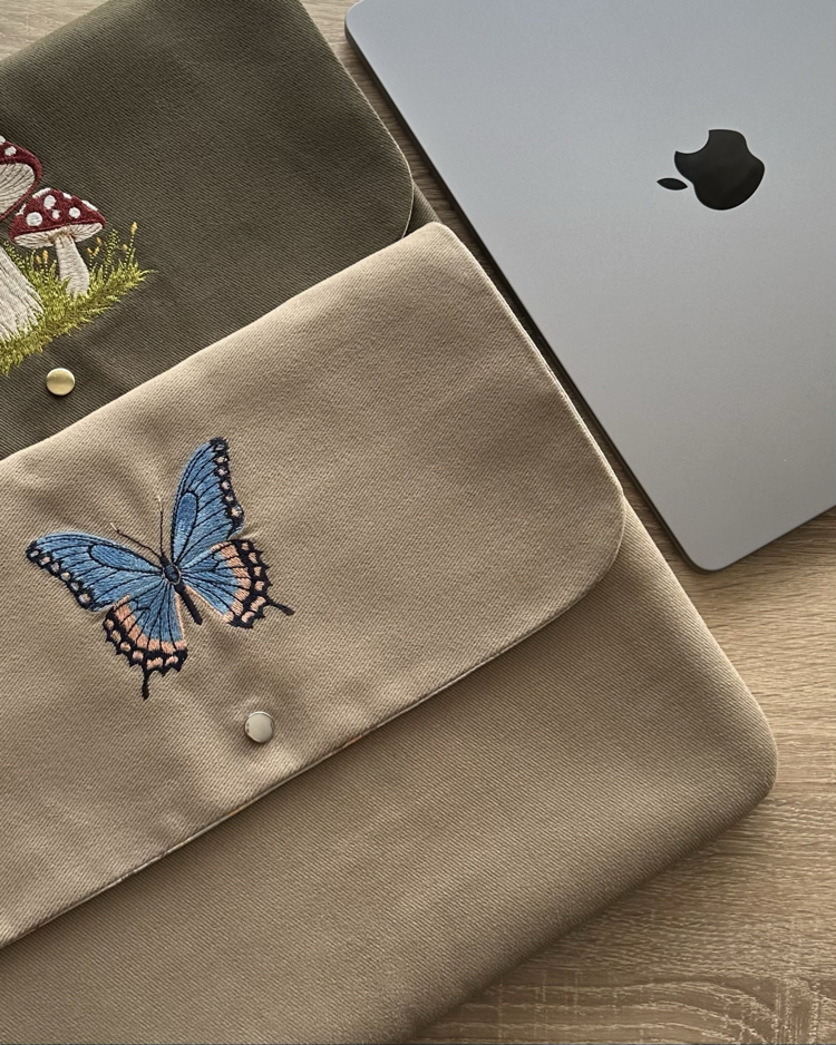 El Yapımı Nakışlı Laptop Çantası 13-14 inç Uyumlu | %100 Pamuk Gabardin Kumaş