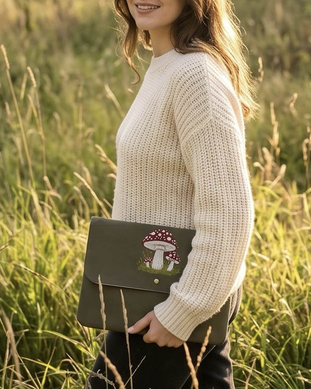El Yapımı Nakışlı Laptop Çantası 13-14 inç Uyumlu | %100 Pamuk Gabardin Kumaş