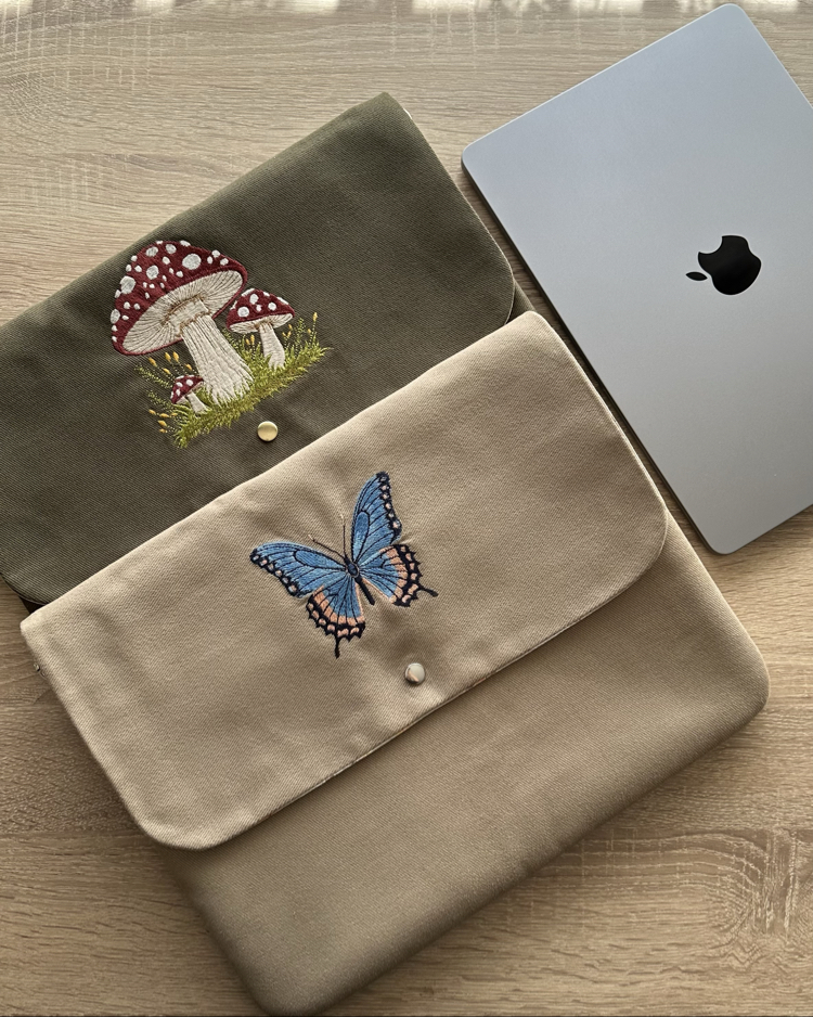 El Yapımı Nakışlı Laptop Çantası 13-14 inç Uyumlu | %100 Pamuk Gabardin Kumaş