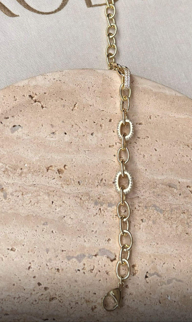 Zirkon Taşlı Halka Model Gold Bileklik