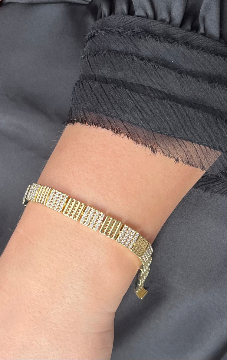 Premium Zirkon Taşlı Gold Bileklik
