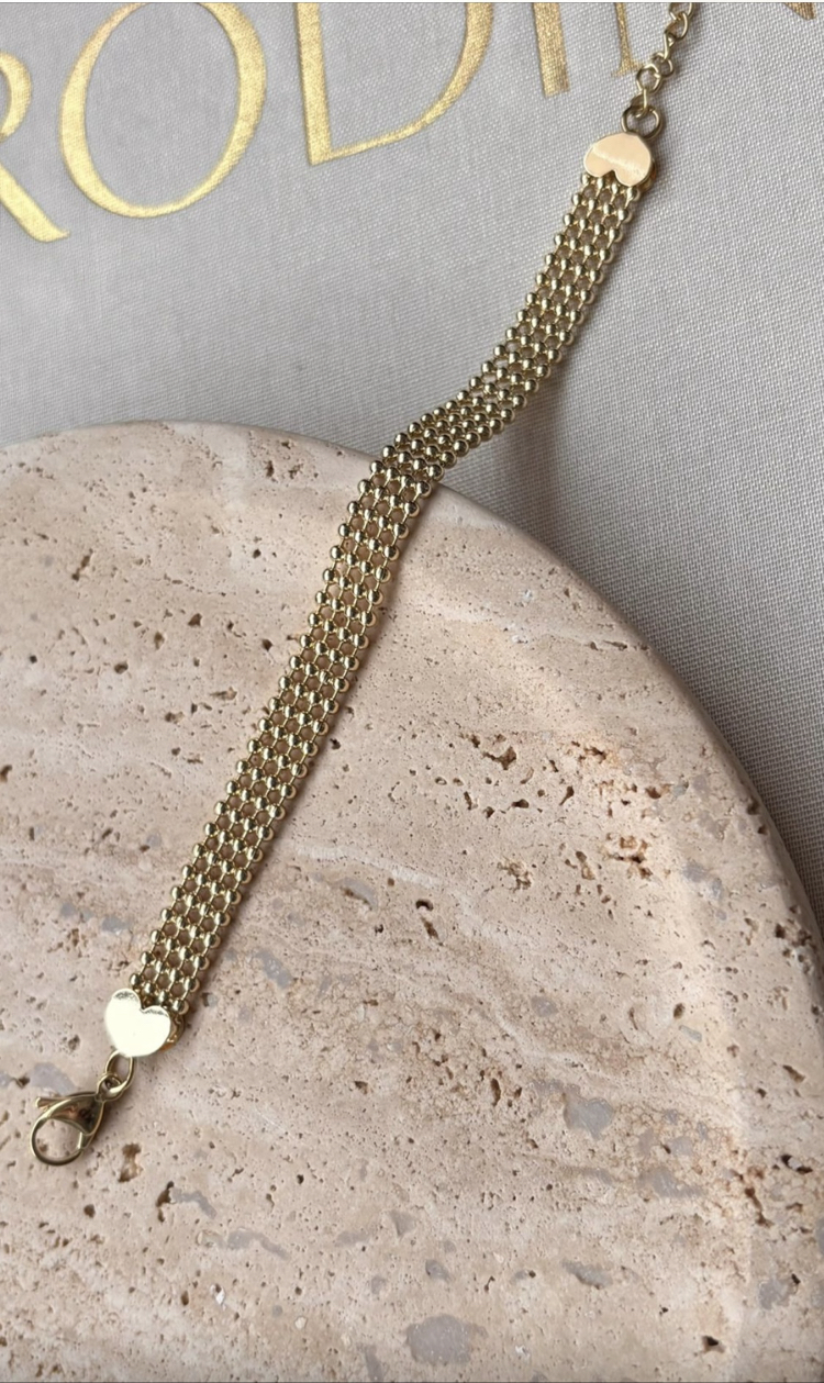 Premium Kalp Detaylı Gold Bileklik