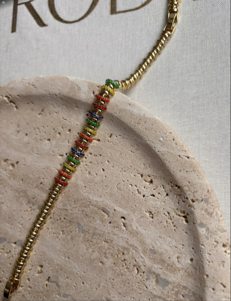 Premium Renkli Taşlı Gold Bileklik