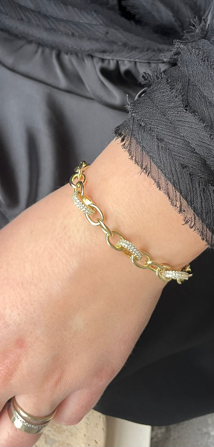 Zirkon Taşlı Halka Model Gold Bileklik