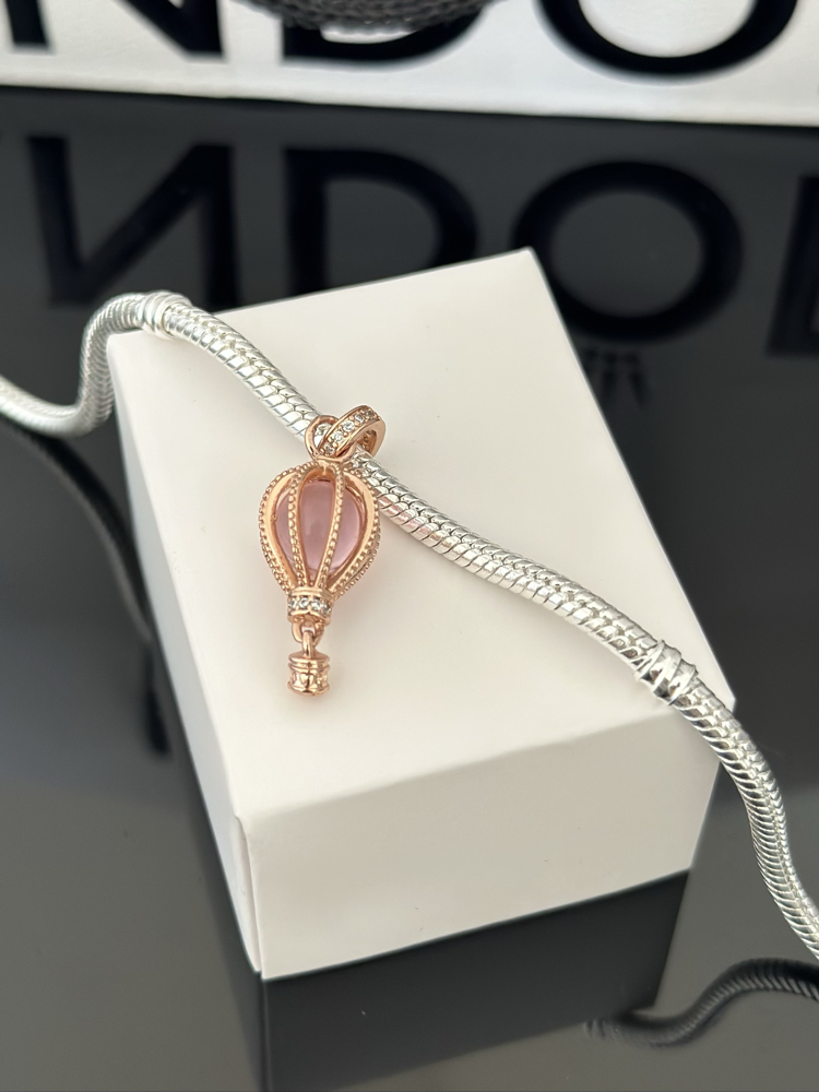 Rose Gold Parıltılı Pembe Sıcak Hava Balonu Charm