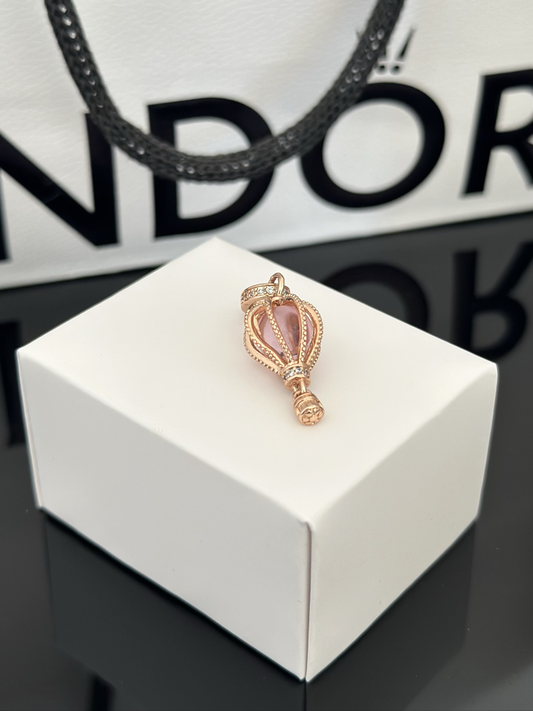 Rose Gold Parıltılı Pembe Sıcak Hava Balonu Charm
