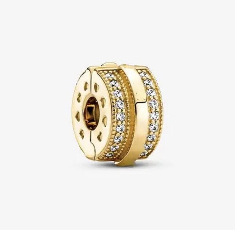 Işıltılı Pave Çizgiler ve Logolu Gold Klips 