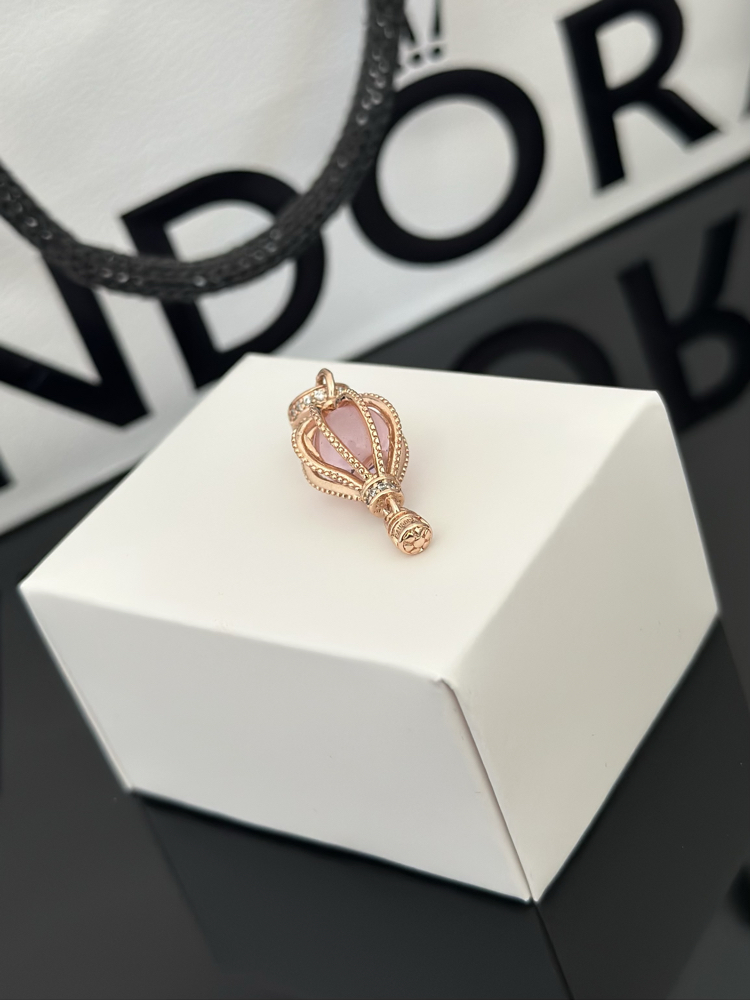 Rose Gold Parıltılı Pembe Sıcak Hava Balonu Charm
