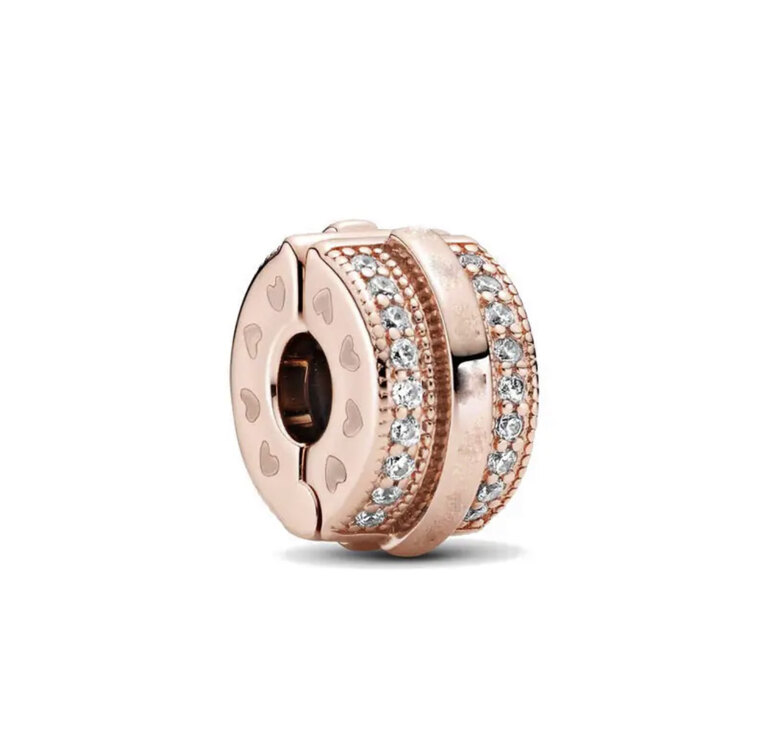 Rose Gold Işıltılı Pavé Çizgiler ve Logolu Klips