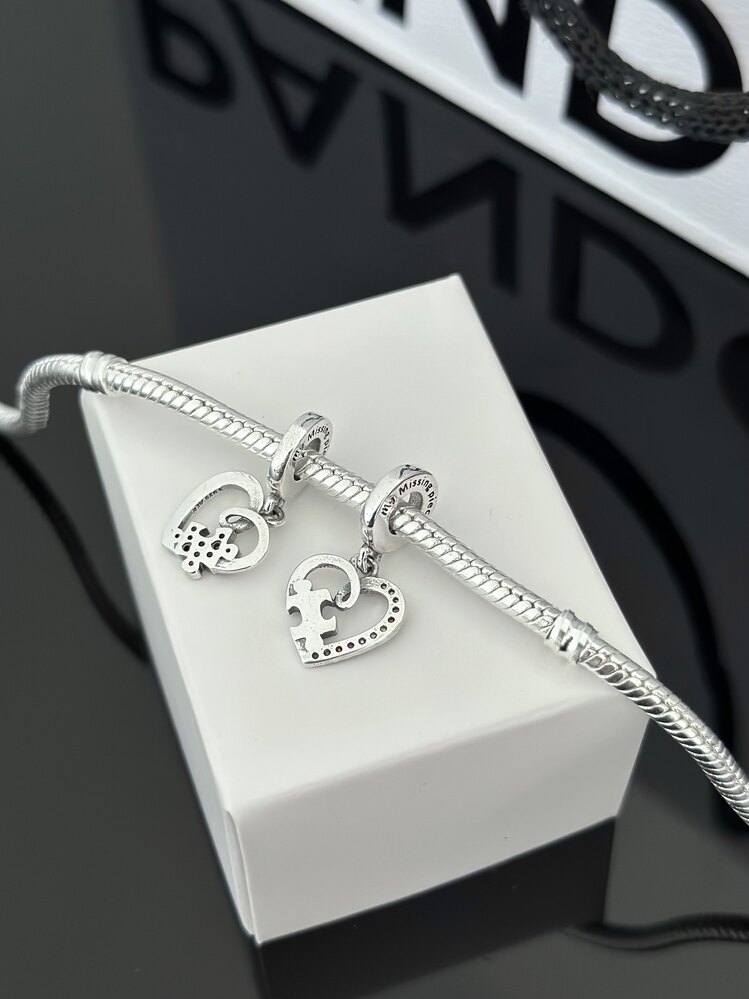 Puzzle Parçası ve Kalpli Arkadaşlık Sallantılı Charm
