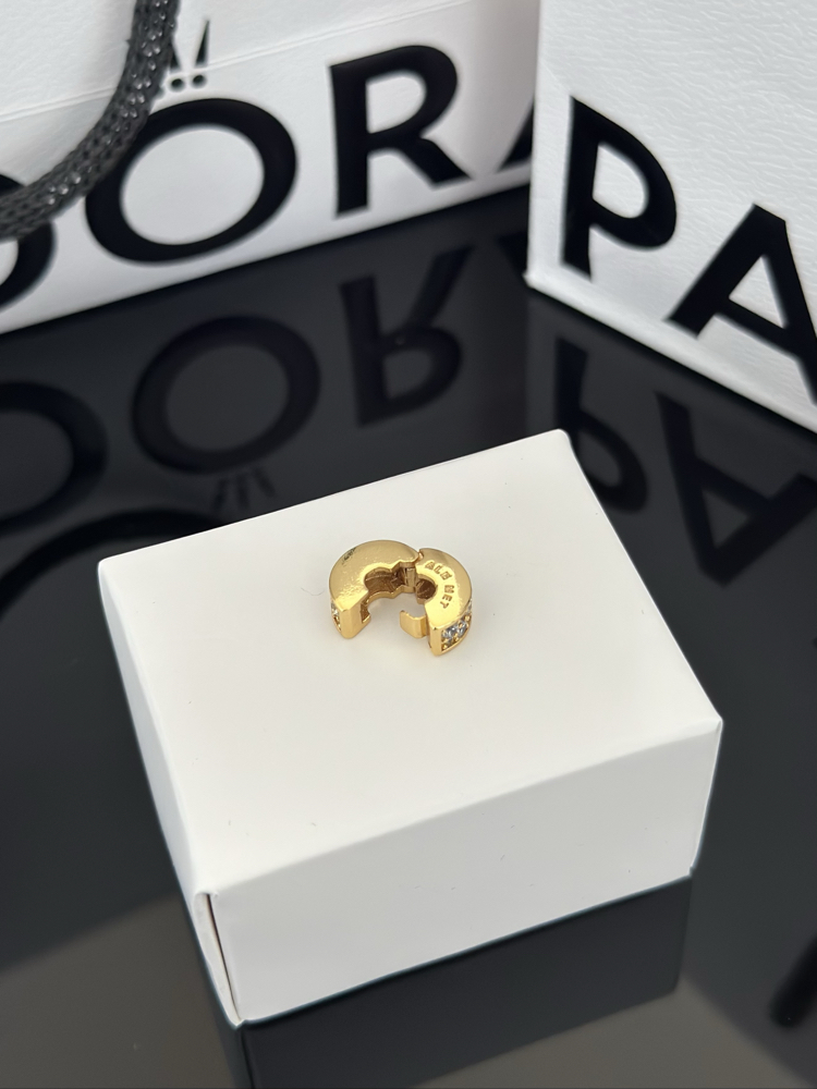 Gold Şeffaf Pavé Klips Charm