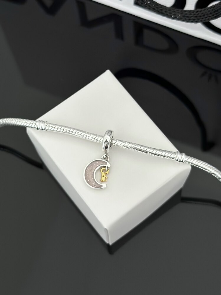 İki Renkli Anahtar Ve Ay Sallantılı Charm