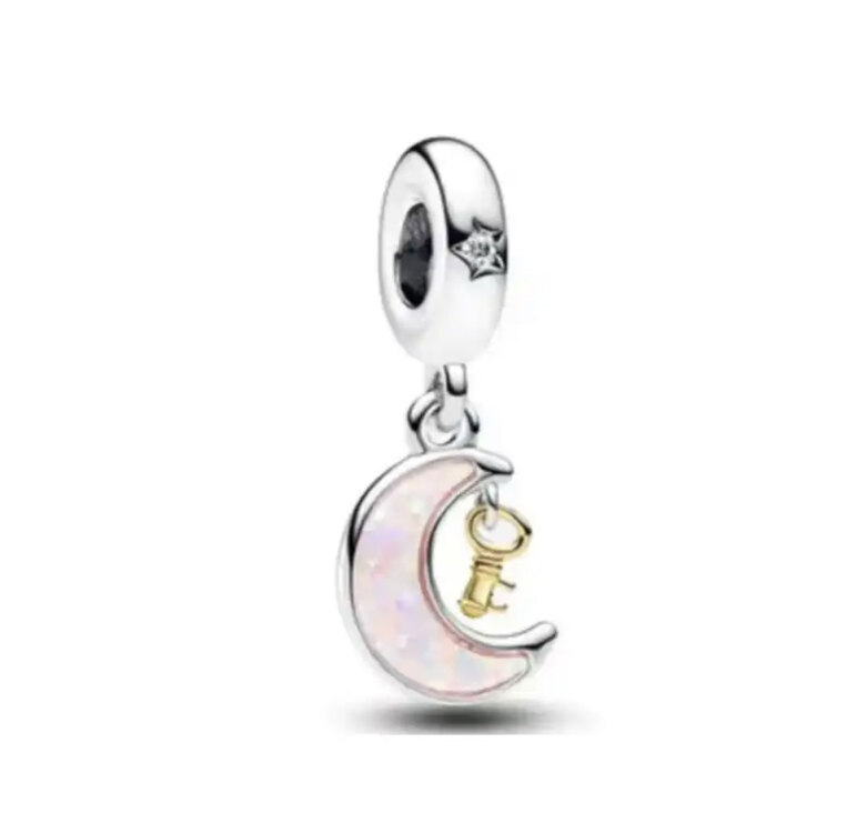 İki Renkli Anahtar Ve Ay Sallantılı Charm
