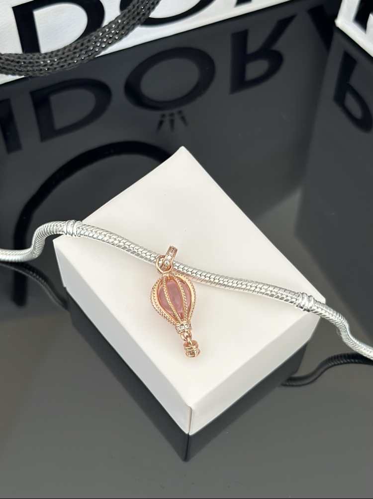 Rose Gold Parıltılı Pembe Sıcak Hava Balonu Charm