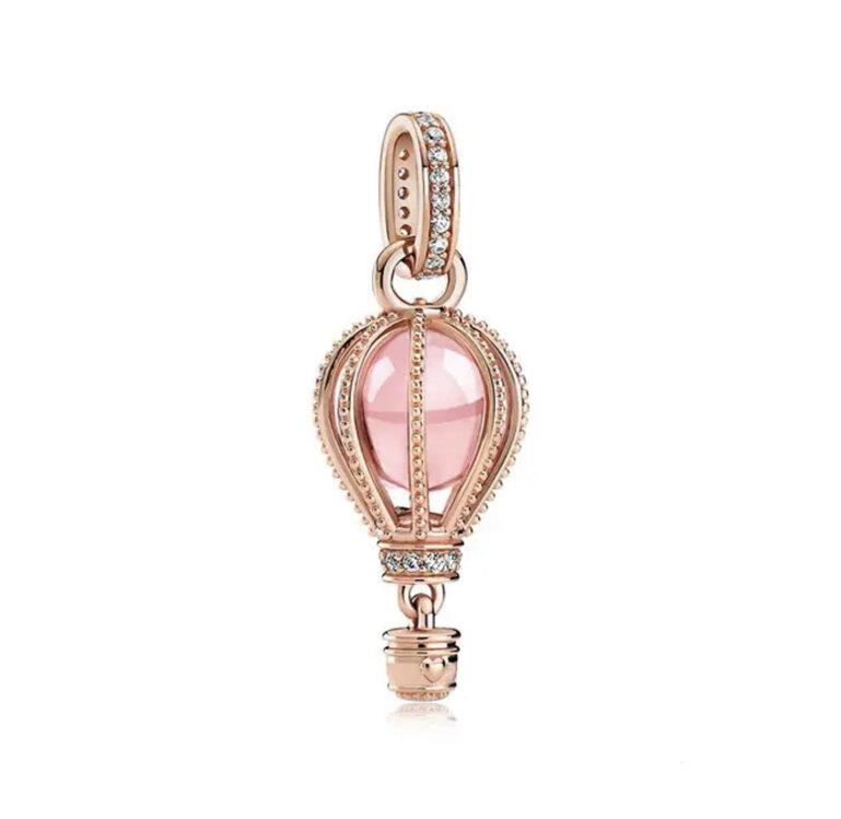 Rose Gold Parıltılı Pembe Sıcak Hava Balonu Charm