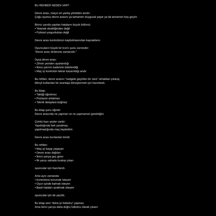 Devre Arası Rehberi – Maçı İkinci Yarı Kazandıran Doğru Alışkanlıklar (Mini PDF)
