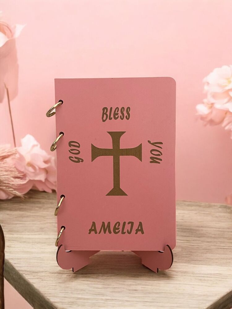 Kişiye Özel İsim Yazılı Ahşap Vaftiz Defteri - Pembe